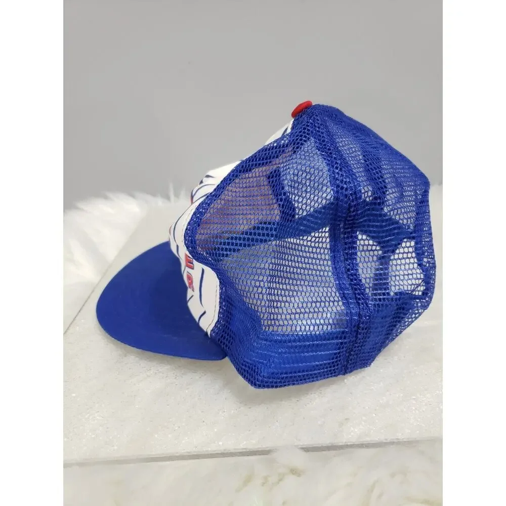 VINTAGE 90s Rare Chicago Cubs Pennant Fever Blue/White Striped Mesh Snapback Hat